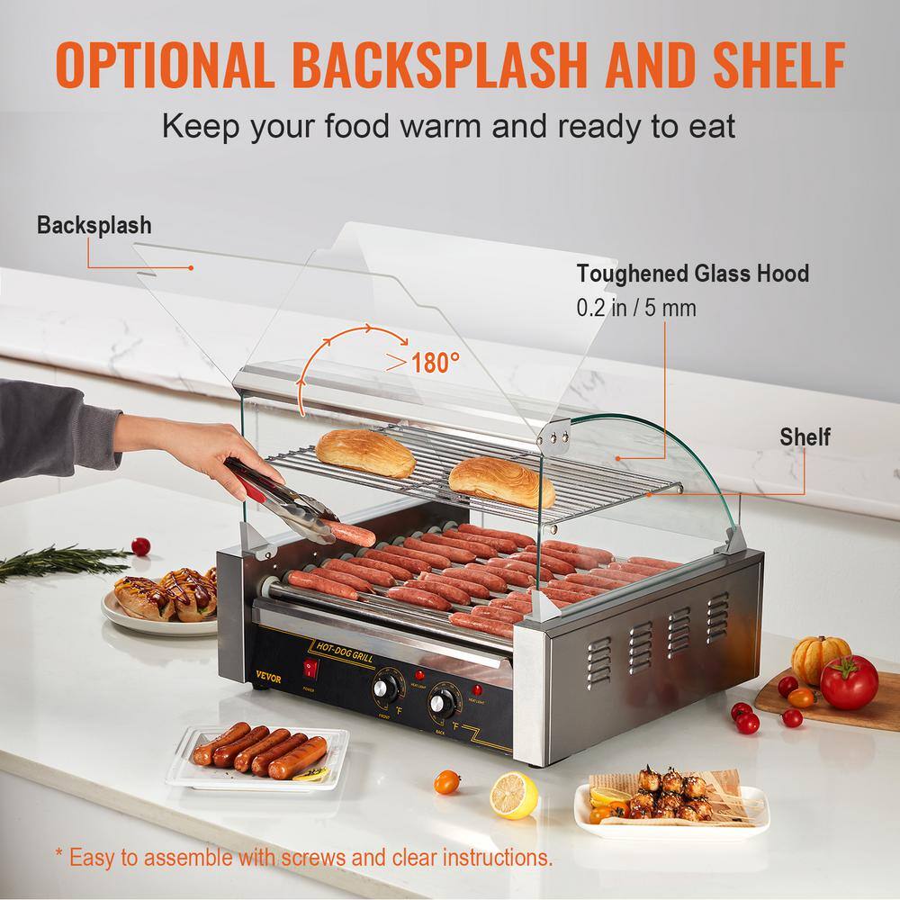 VEVOR Hot Dog Roller 11 Rollers 30 Hot Dogs Capacity Stainless Sausage Grill Cooker Machine ETL Certified GDSKCJ111800W4V4JV1