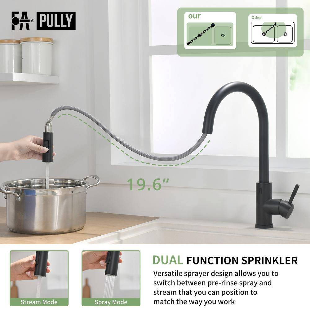 Fapully Single-Handle Pull-Down Sprayer Kitchen Faucet with Touchless Sensor in Matte Black FA-IS1017B