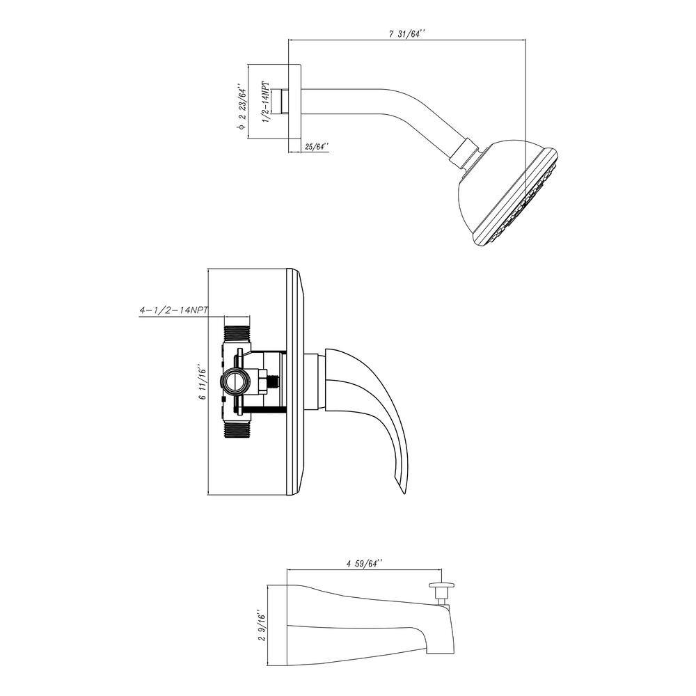 HOMLUX 1-Handle 1-Spray Round Tub and Shower Faucet 2.5 GPM 4 in. Wall Mounted Shower Head in Brushed Nickel (Valve Included) FE540043D3