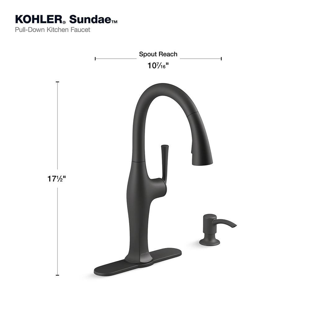 KOHLER Sundae Single-Handle Pull Down Sprayer Kitchen Faucet in Matte Black K-R29475-SD-BL