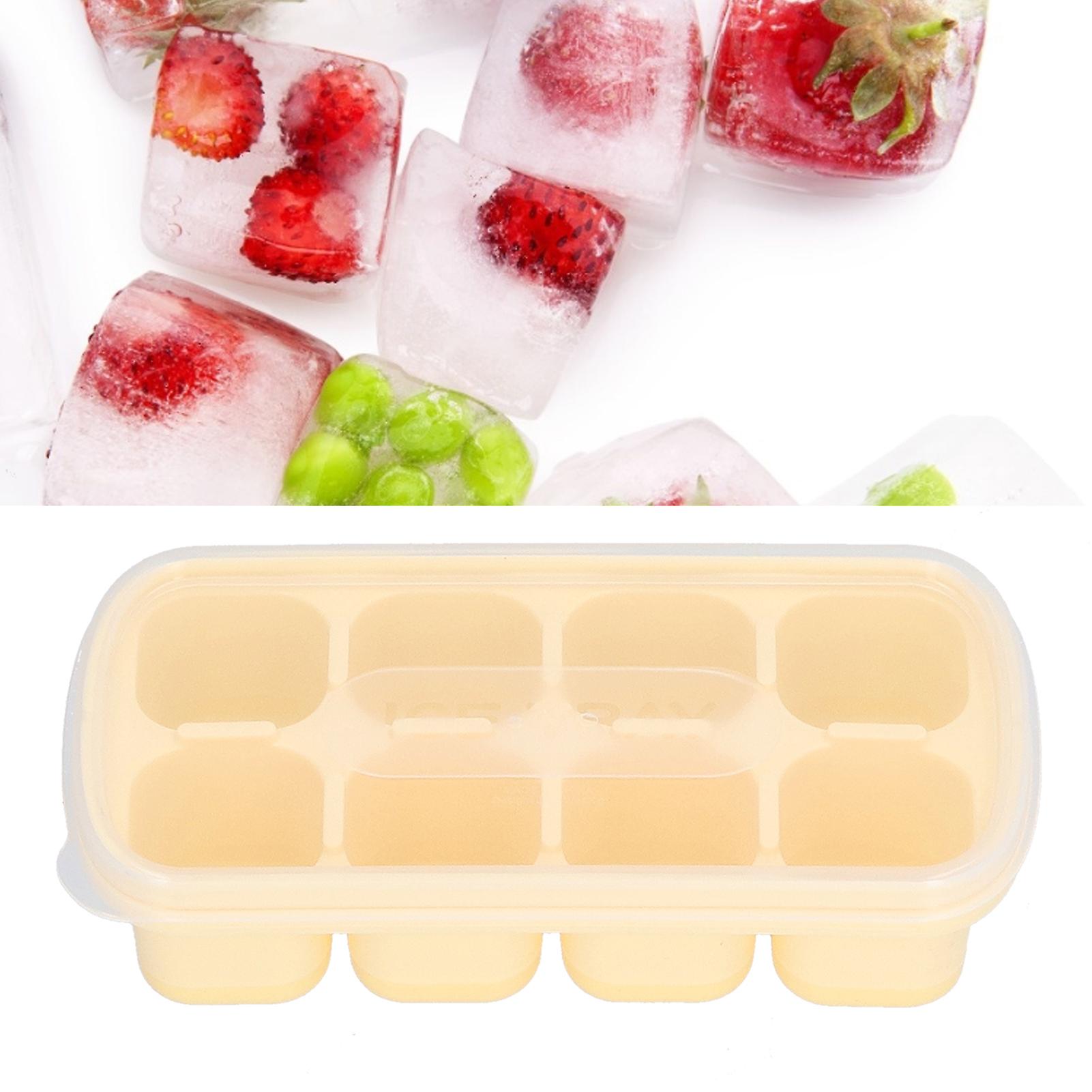 Ice Cube Tray， 8 Grid Square Silicone Ice Mold Heat Resistant Easy Release Ice Cube Maker Mold With Removable Lid For Cocktail， Whiskey[yellow]