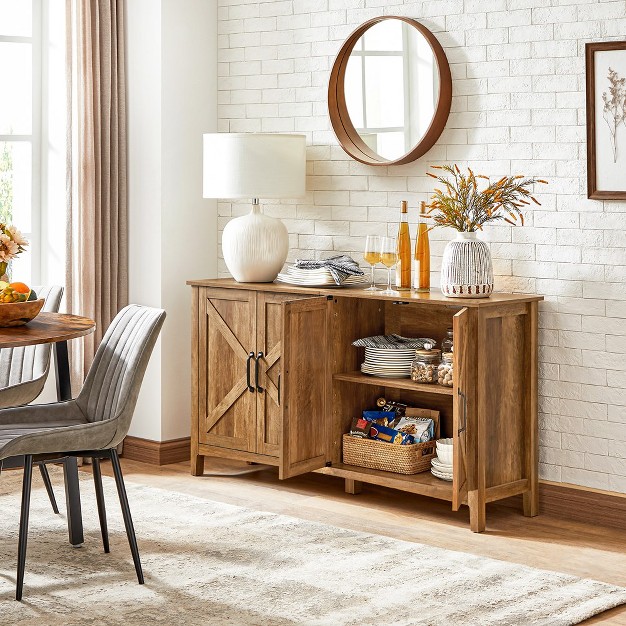 Vasagle Sideboard Buffet Cabinet Kitchen Storage Cabinet With Rattan Decorated Doors Rustic Walnut