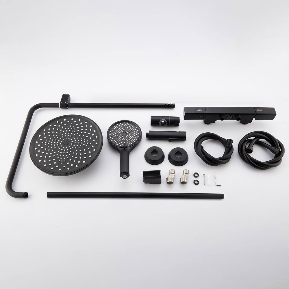 Tomfaucet 3-Spray Multi-Function Wall Bar Shower Kit with 3 Setting Hand Shower and Spray Gun in Matte Black TFB1187MB