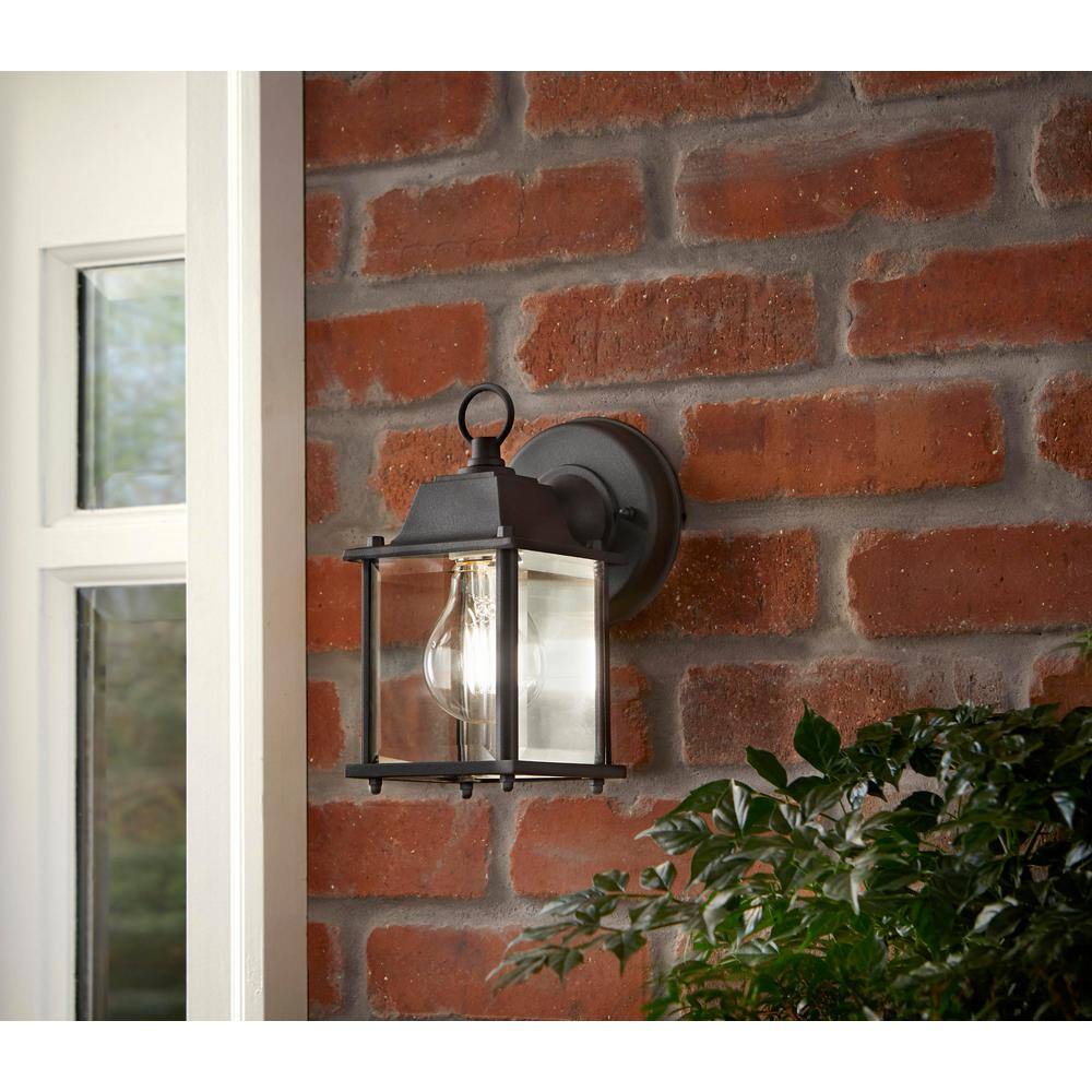 Hampton Bay 8.5 in. Black Decorative Outdoor Coach Wall Lantern with Clear Glass Shade G14806-BK