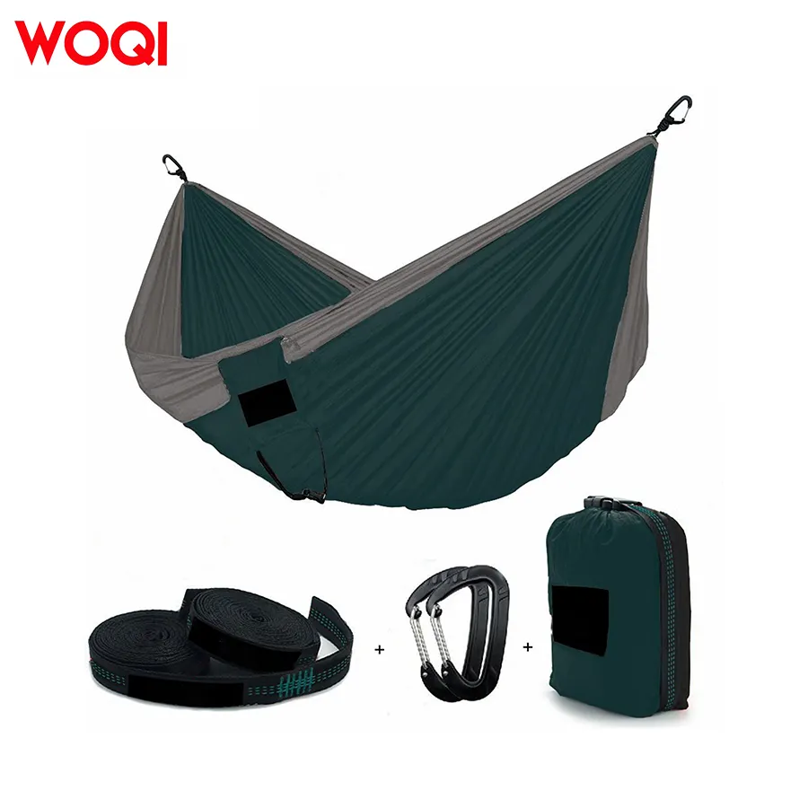 Woqi Nylon Double Camping Hammock Tree Hammock Portable Parachute Hammocks with Bug Net