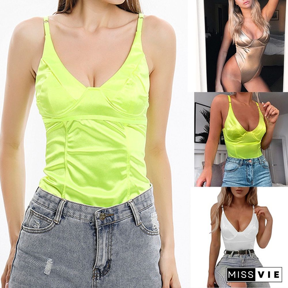 Summer Fashion Women Sexy Rompers Spaghetti Strap Sleeveless Jumpsuit Solid Color Camisole Bodysuit Club Wear