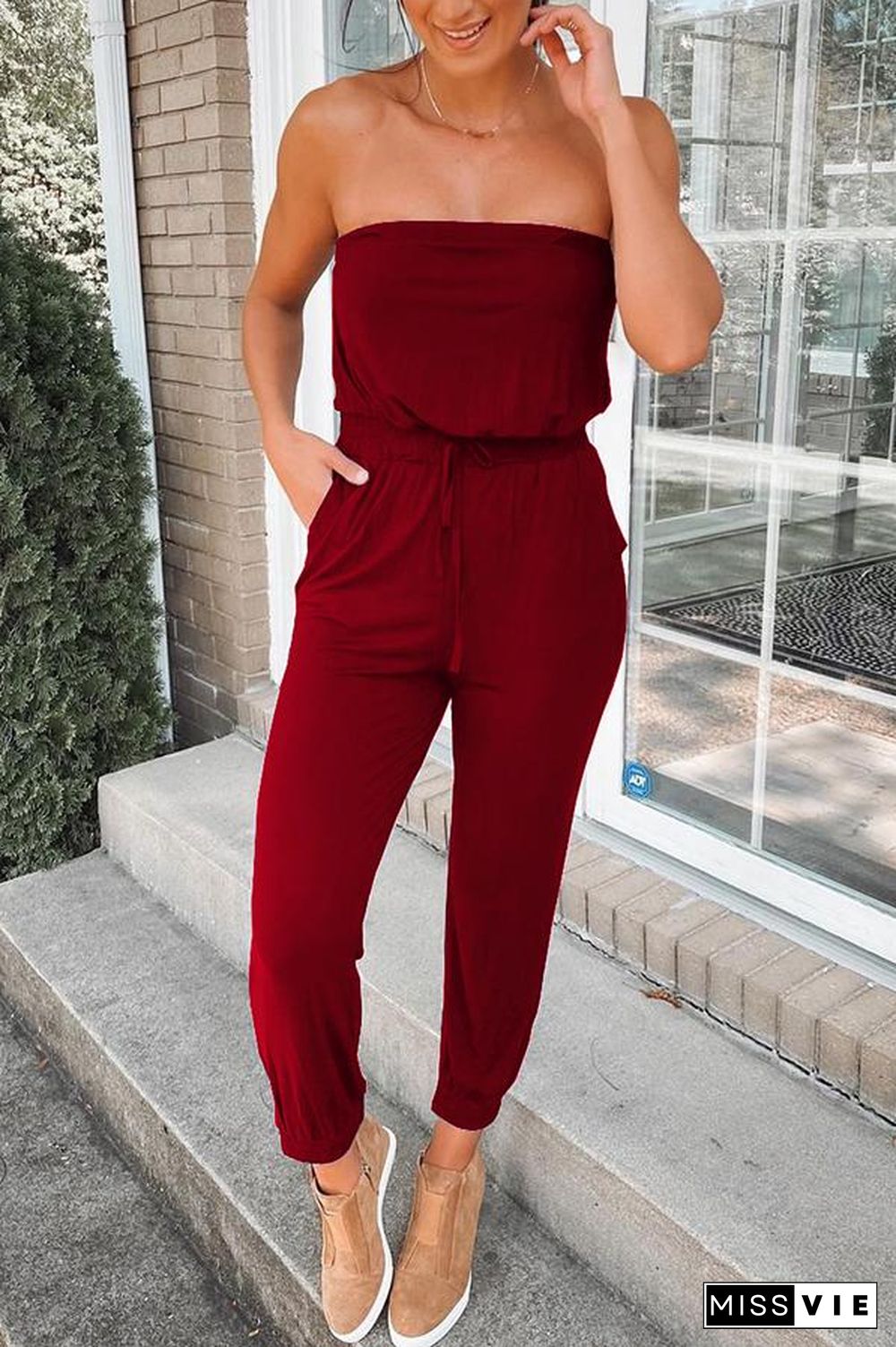 Strapless Pocket Cotton-blend Jumpsuit