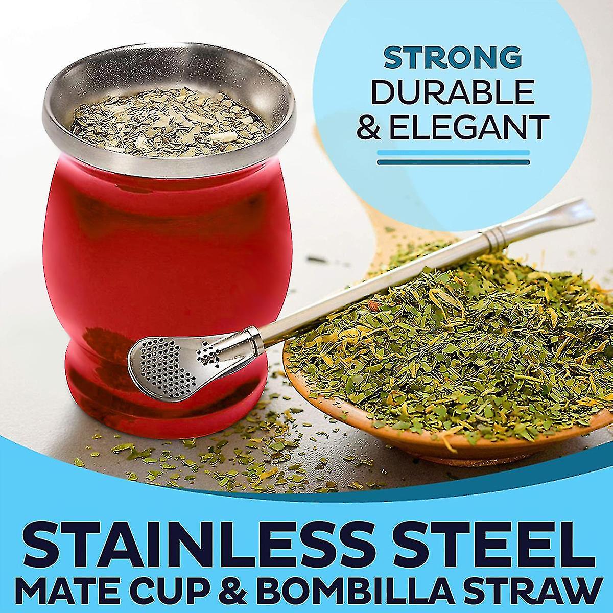 Stainless Steel Yerba Mate Gourd Set Includes 230ml/8oz Double Wall Yerba Mate Cup With Bombillas，bpa-free Lid And Brush