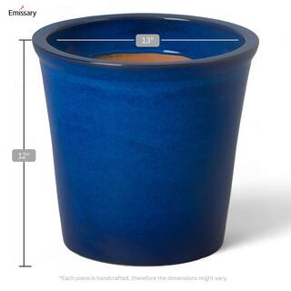 Emissary Pail 13 in. L x 12 in. H Blue Ceramic Round Planter with Drainage Hole 12012BL-3