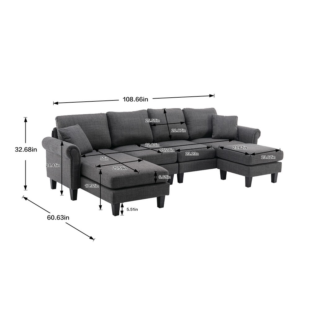 Velvet Upholstered L Shaped Sectional Sofa With Ottoman