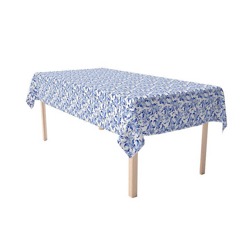 Rectangular Tablecloth， 100% Polyester， 60x120， Blue Traditional Leaves