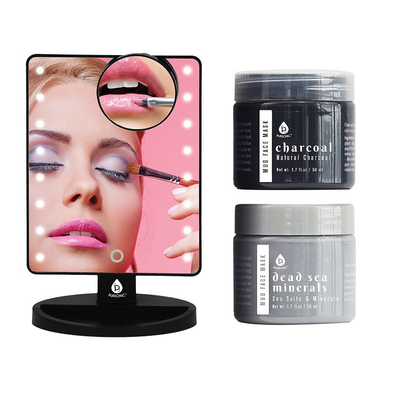 Pursonic Led Vanity Mirror With 15-Minute Facial Therapy Face Mask with Mask Applicator