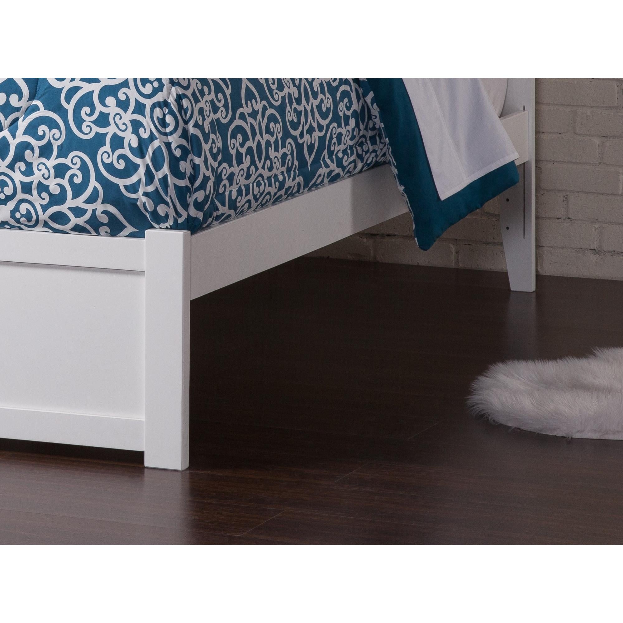 Mission Platform Bed with Flat Panel Foot Board and 2 Urban Bed Drawers, White, Full