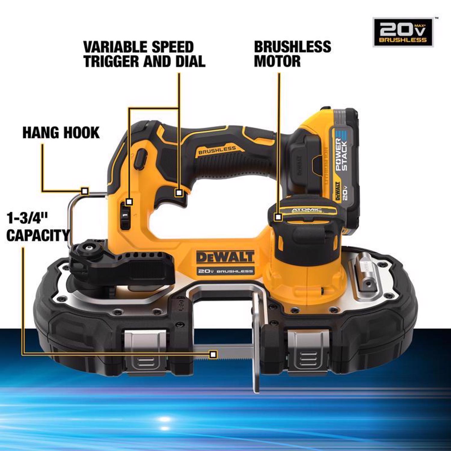 DW 20V MAX ATOMIC with POWERSTACK Cordless Compact Band Saw Kit (Battery \u0026 Charger)