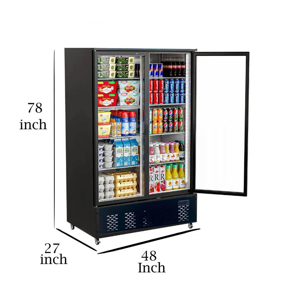 Cooler Depot 48 in. W 34 cu. ft. Commercial Upright Display Refrigerator with 2 Swing Glass Door Beverage Cooler in Black dxxsc-1076f