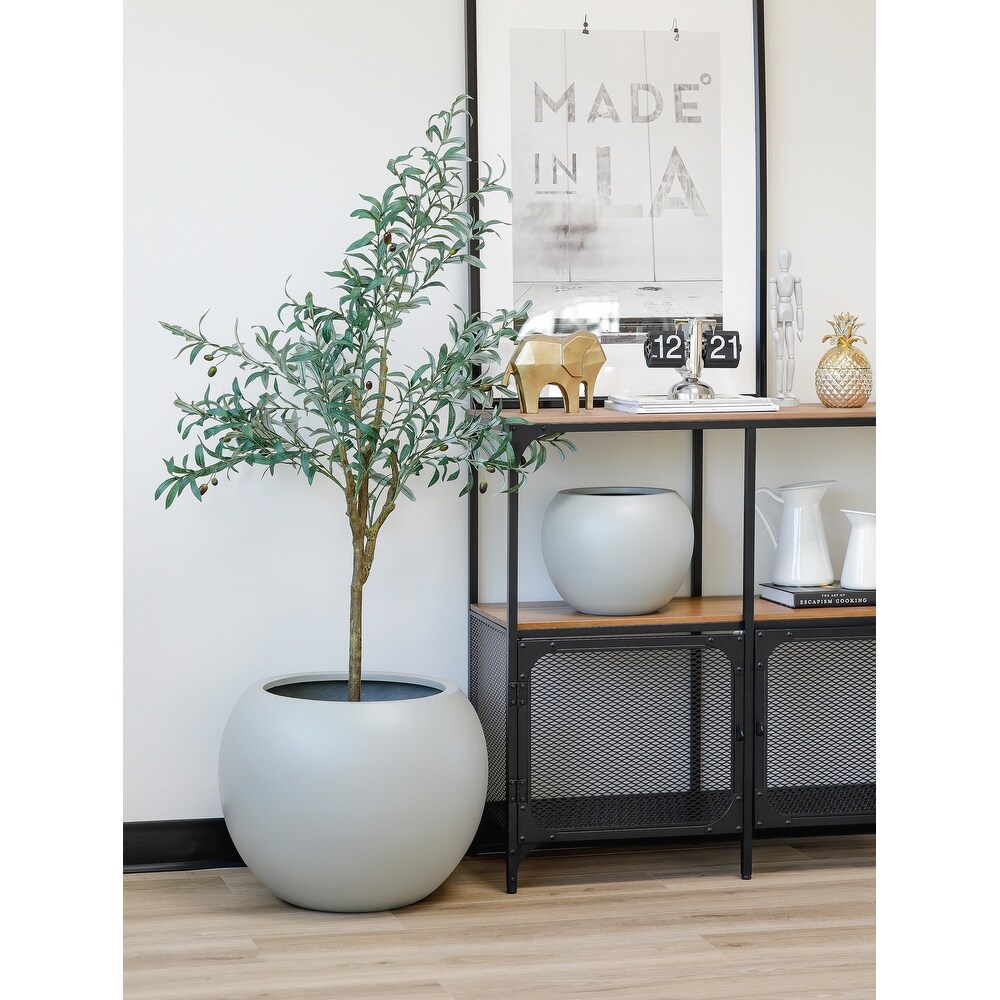 Indoor/Outdoor 1 piece Large Minimalist Fiberstone Lightweight Round Curve Balloon Ball Tapered Decor Planter Pot   16  10 in