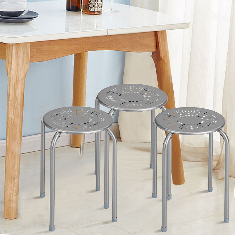 Set of 6 Stackable Multifunctional Daisy Design Backless Round Metal Stool Set