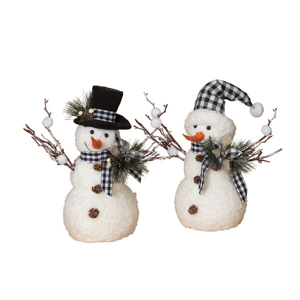 Set of 2 18 in Holiday Snowman with Pine and Fabric Bow