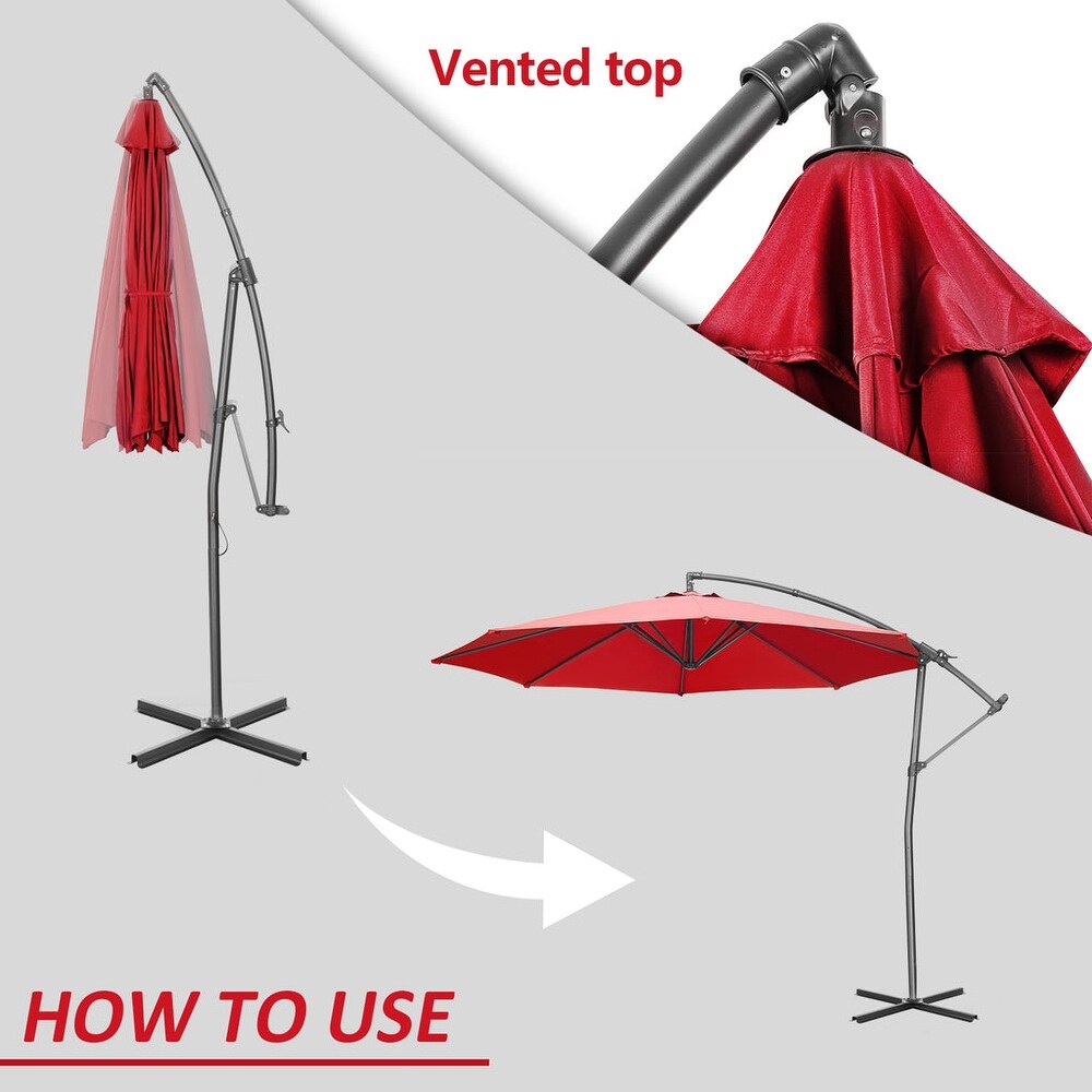 Zenova 10FT Patio Offset Umbrella with 360 Degree Rotation and Cross Base