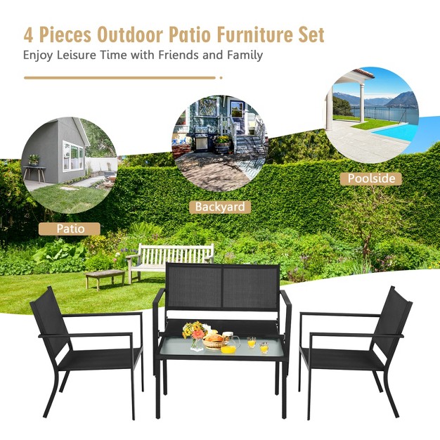 Tangkula 4 Pcs Patio Furniture Set Outdoor Conversation Set W glass Coffee Table Garden Bistro Set Gray