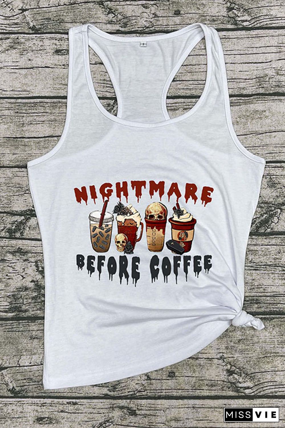 Nightmare Before Coffee Halloween Vibes O-neck Sleeveless Tank Top Wholesale