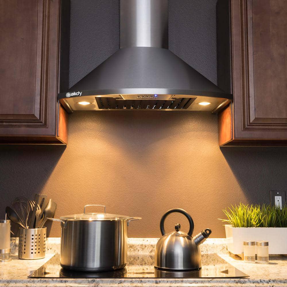 AKDY 30 in 343 CFM Convertible Wall Mount Brushed Stainless Steel Kitchen Range Hood with Carbon Filters and LED lights