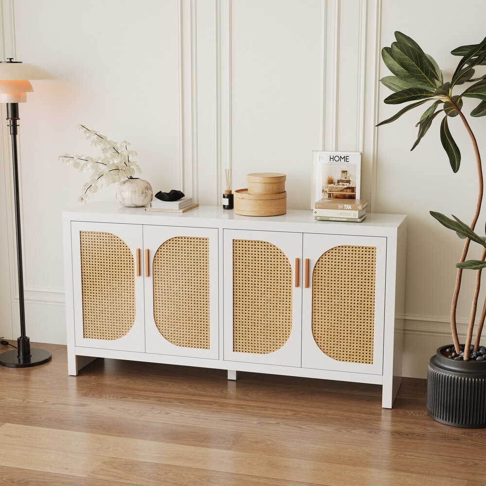 Console table with Rattan Doors and Adjustable Shelves