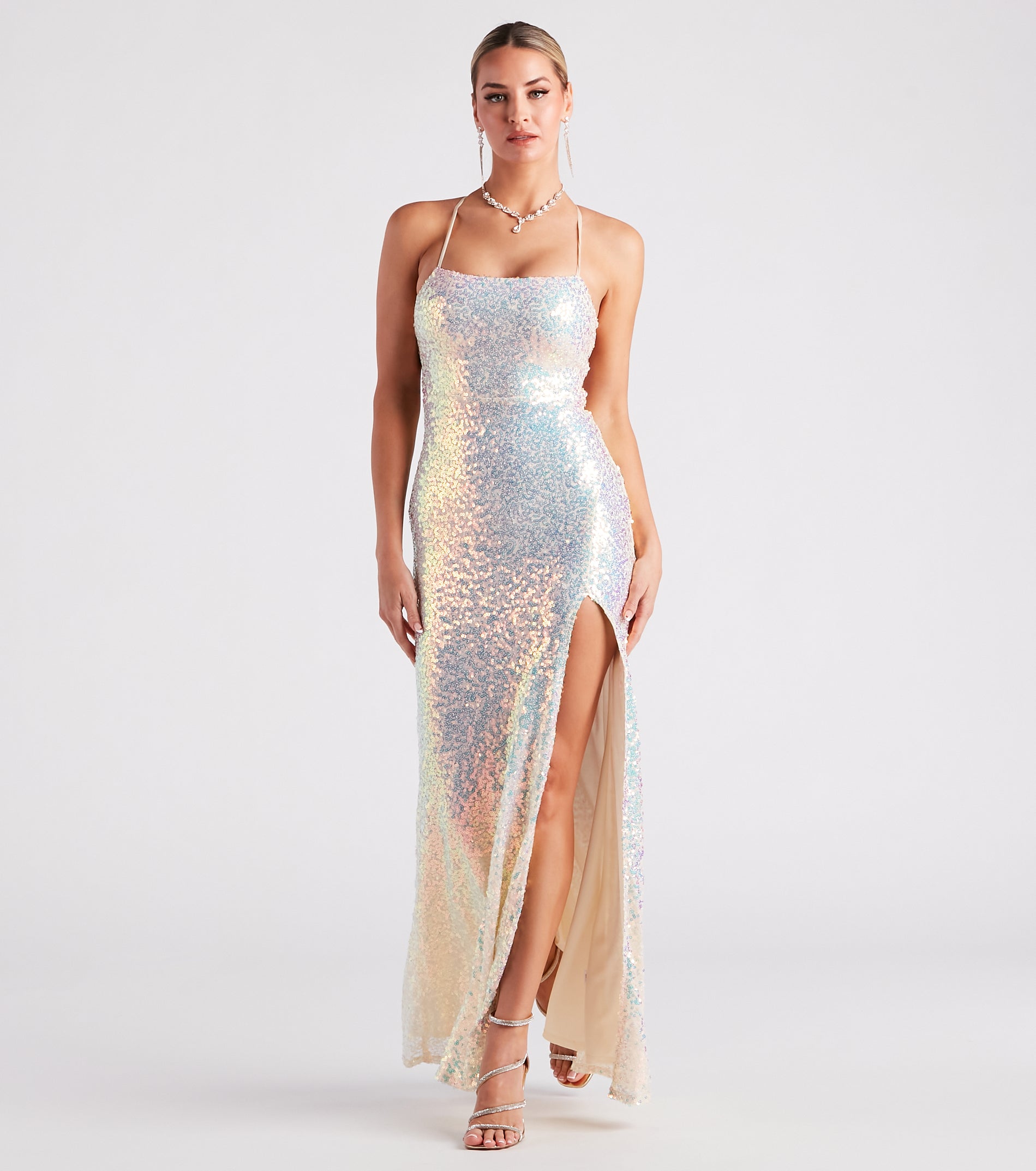 Aniyah Formal Sequin Lace-Up Dress