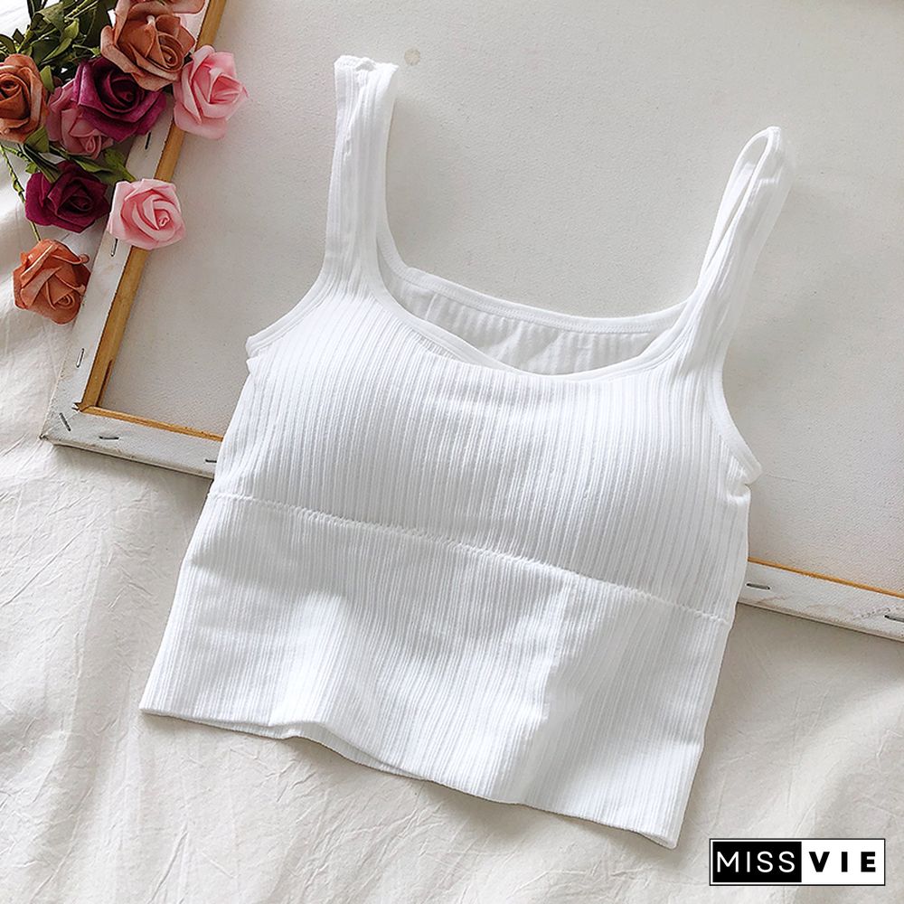 Pearl Diary Bra Tops Summer V Neck Rib Crop Tank Top With Detachable Bra Pads Sleevelss Solid Color Backless Sporty Bra Top