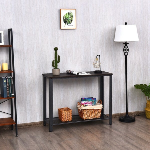 Costway Console Sofa Table W/ Storage Shelf Metal Frame Wood Look