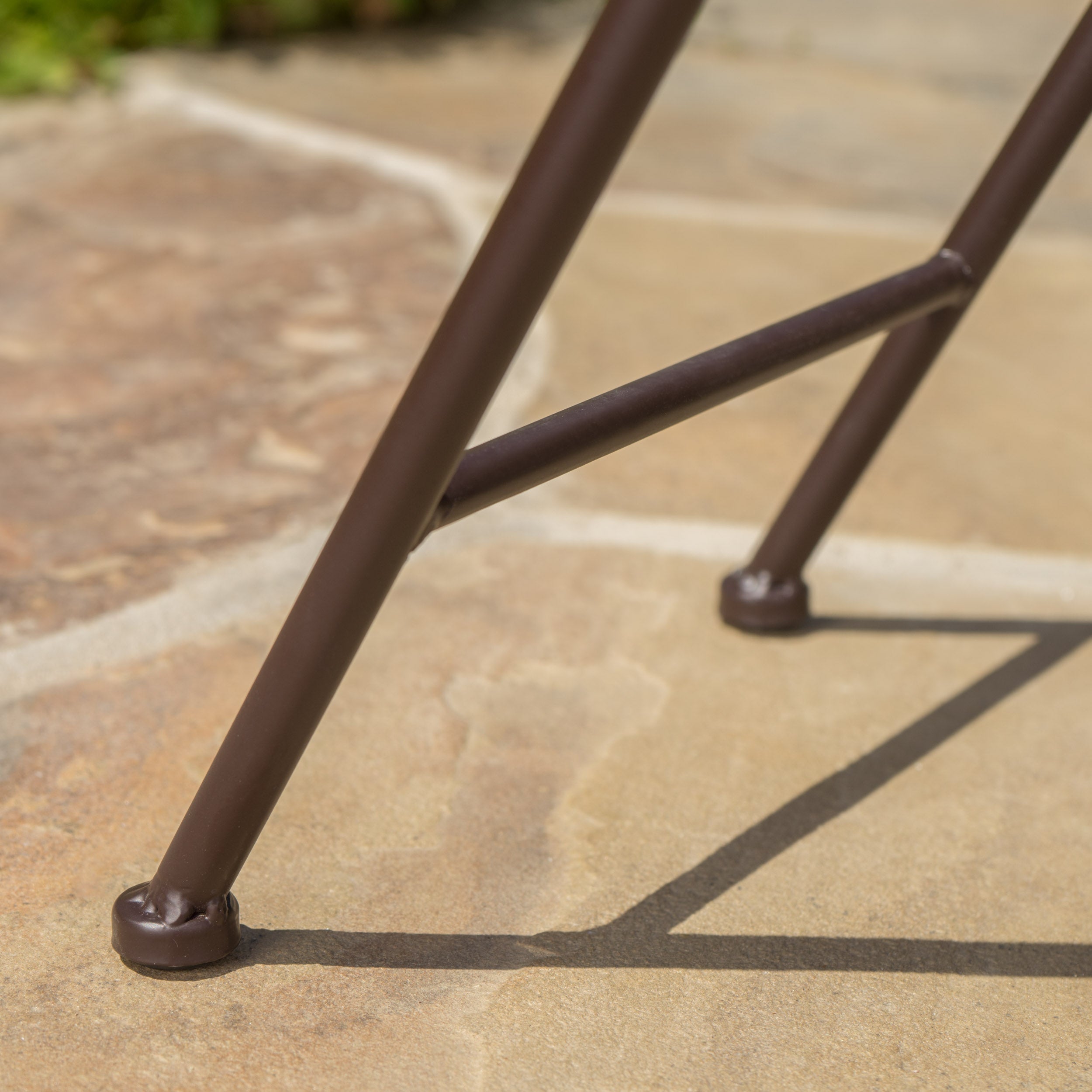 Sandor Outdoor Beige and Black Stone Side Table with Iron Frame