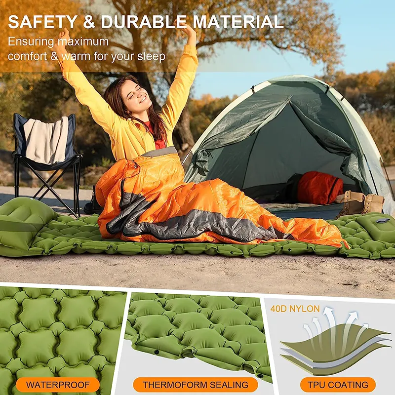 Camping Sleeping Pad Ultralight Self Inflating Air Mattress Wide Insulated Inflatable Camp Mat for Outdoor