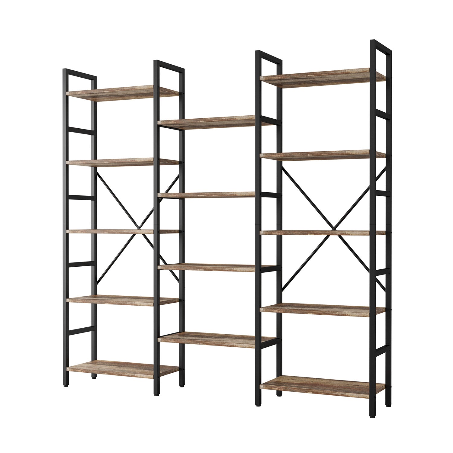 Large Etagere Bookcases Bookshelves 3 Wide 5 Tiers Industrial Bookshelf Open Display Shelves