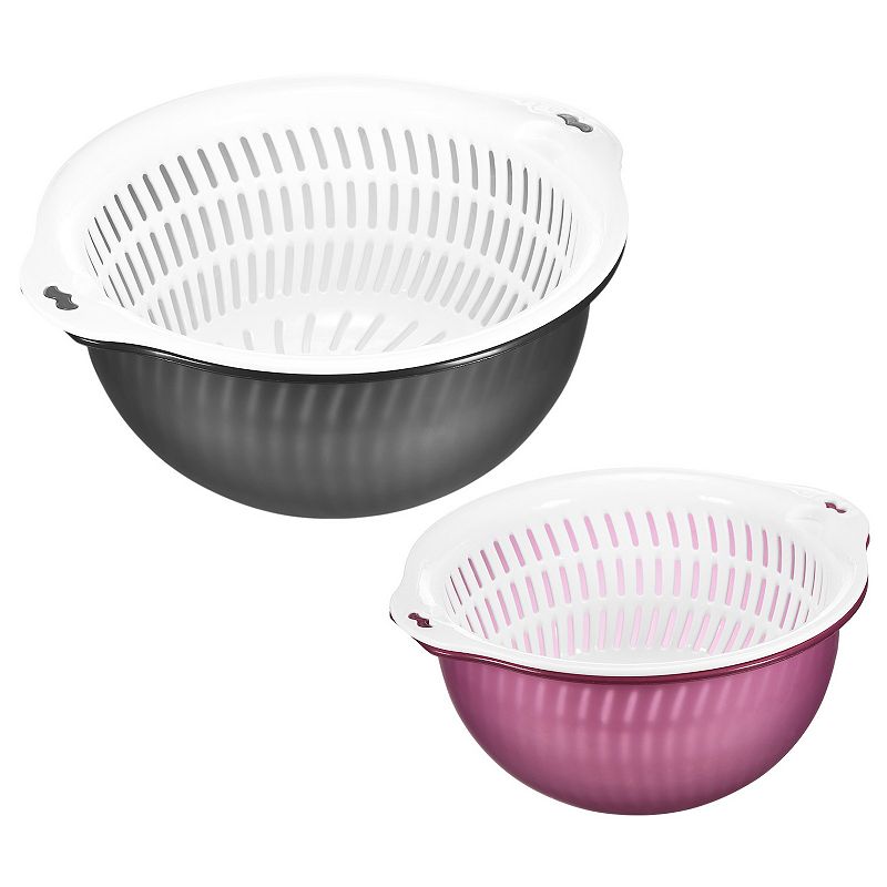 Rice Bowl Drain Basket Mesh Strainer Colander Food Filter Basket 2Pcs， Large and Small