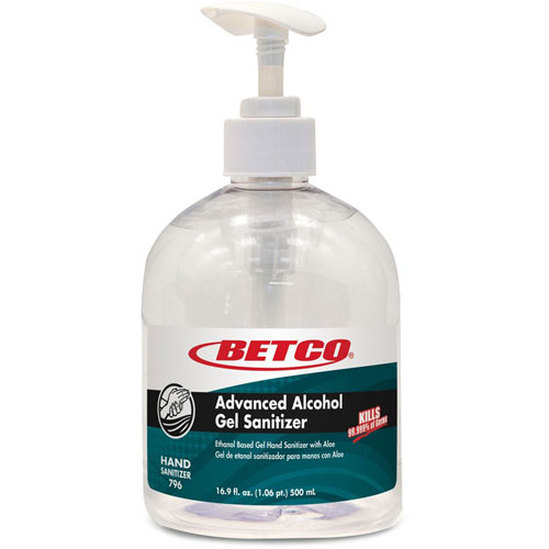 Betco Advanced Hand Sanitizer Gel - Fresh and Light Scent - 16.9 fl oz (500 mL) - Pump Bottle Dispenser - Kill Germs - Skin | Hand - Clear - Non-sticky， Residue-free， Quick Drying， pH Neutral - 1 Each | BET796E900