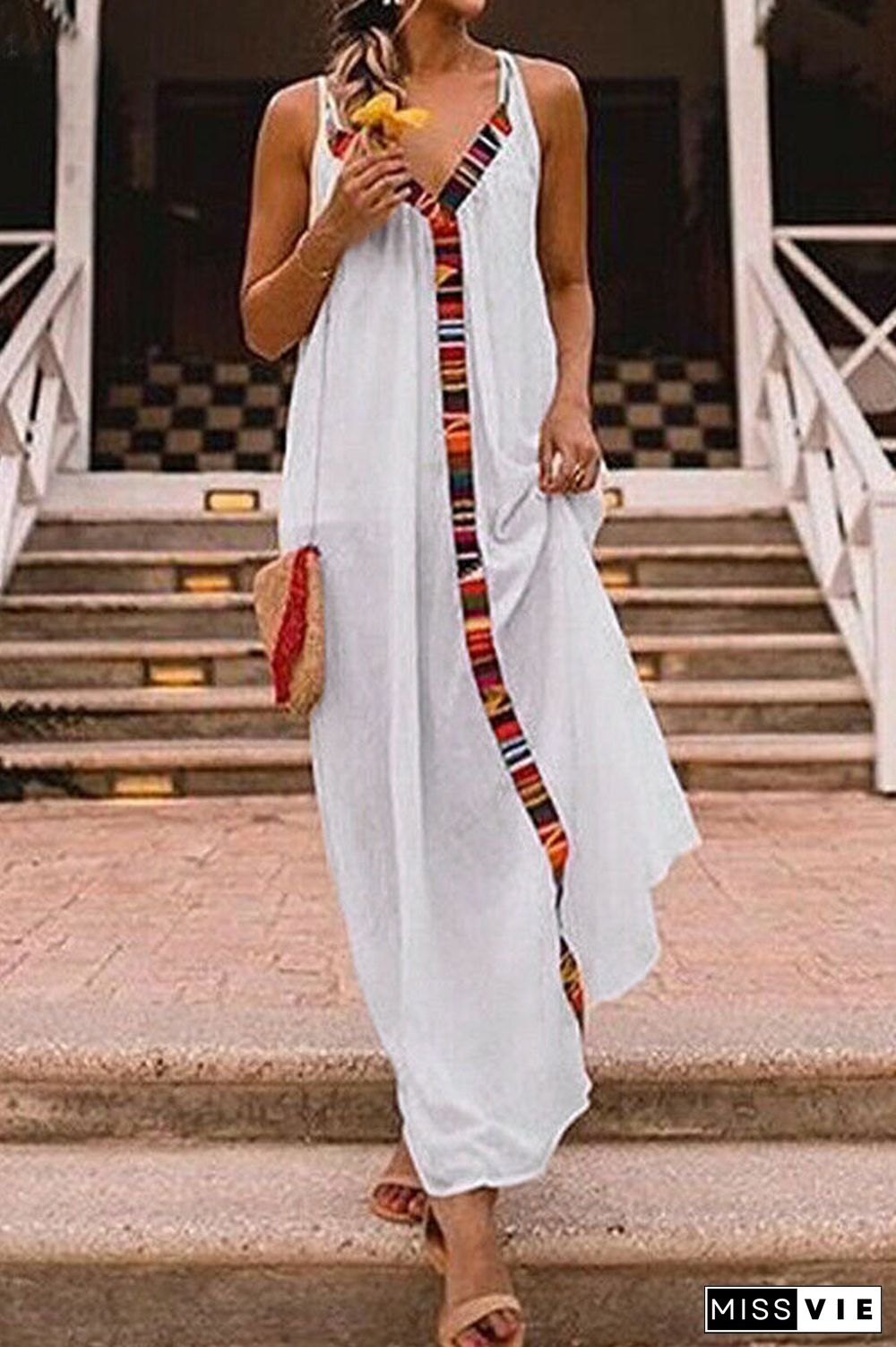 Casual Geometric Split Joint Sling Maxi Dresses