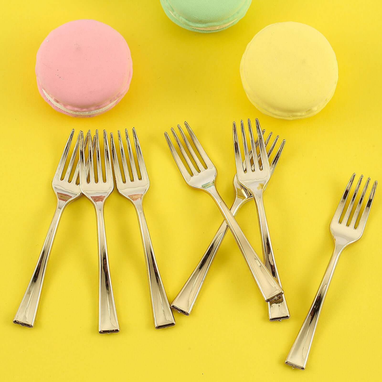 24 Pack Gold Mini Heavy Duty Plastic Dessert Forks, Appetizer Forks 4