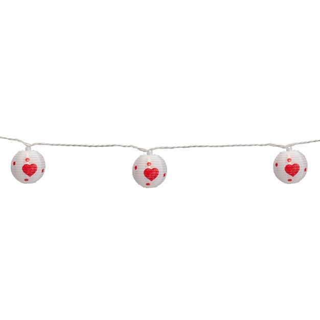 Northlight 10 count White And Red Heart Paper Lantern Valentine x27 s Day Lights 8 5ft White Wire