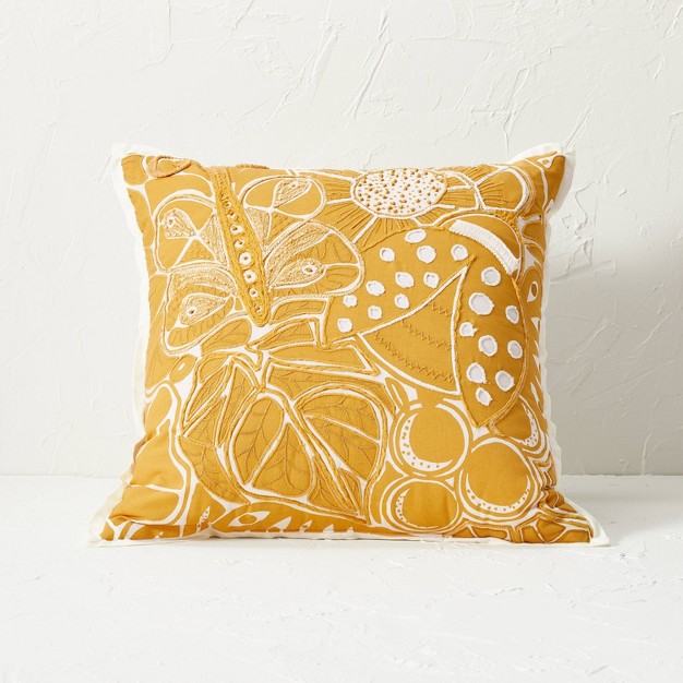 Square Flower Love Decorative Pillow Gold Designed With Jungalow