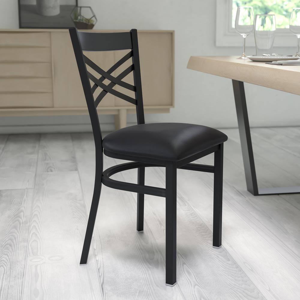 Flash Furniture Hercules Series Black X Back Metal Restaurant Chair with Black Vinyl Seat XU6FOBXBKBLKV