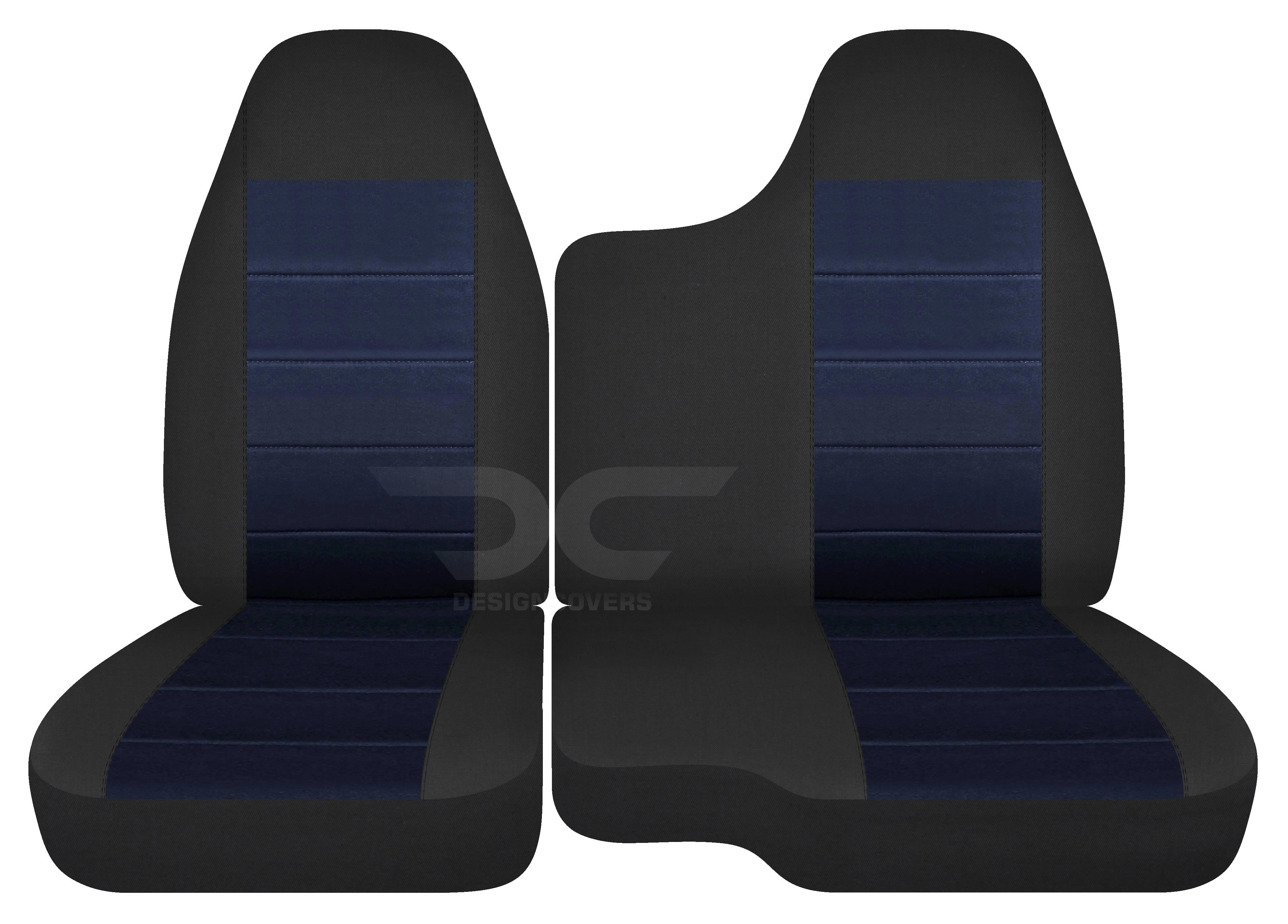 T389-Designcovers Compatible with 2004-2012 Chevy Colorado/GMC Canyon Two-Tone Truck Seat Covers (Front 60/40 Split Bench) No Armrest: Black and Navy Blue Velour