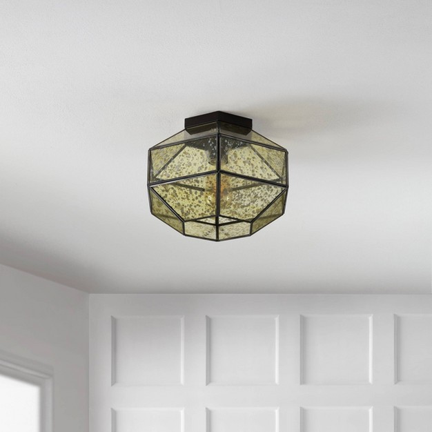 1 light Evelyn Vintage Farmhouse Iron glass Led Flush Mount Oil Rubbed Bronze Jonathan Y