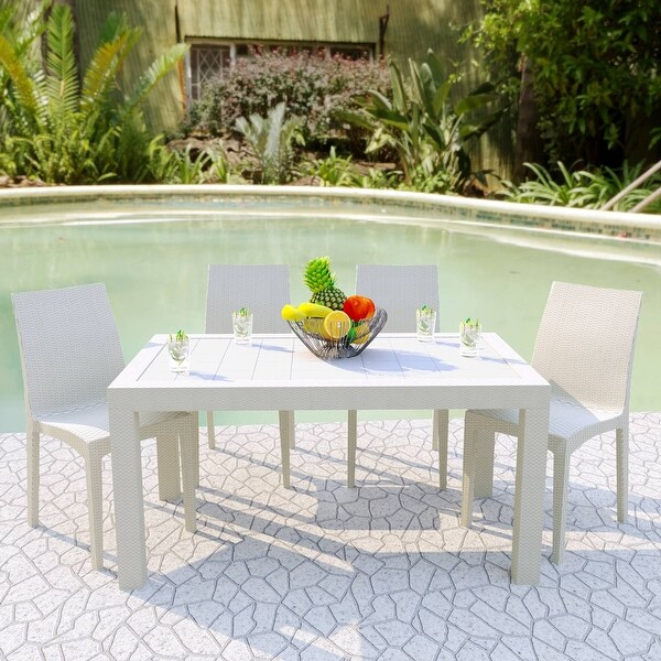 LeisureMod Mace Outdoor Rectangle Dining Table With Umbrella Hole