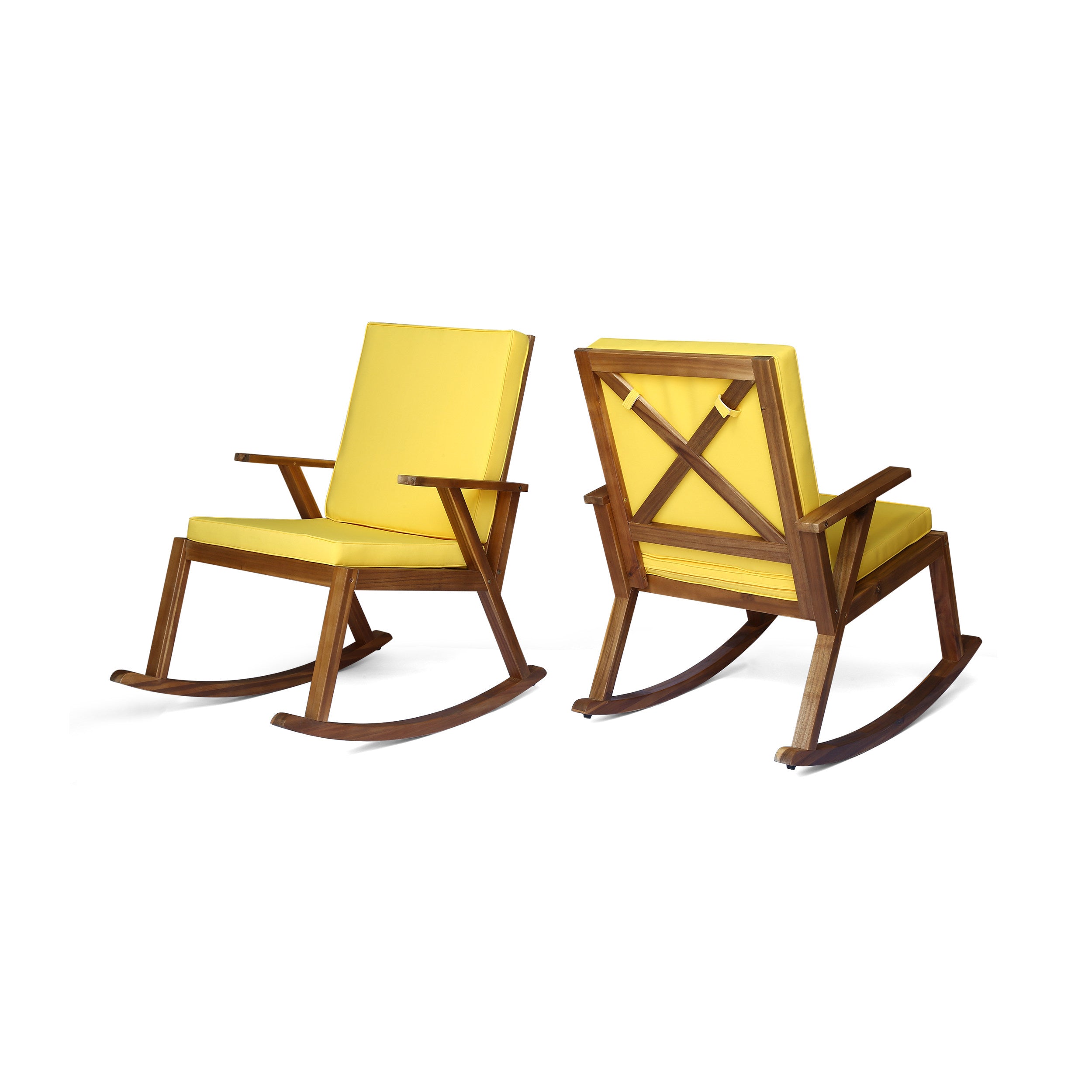 Andy Outdoor Acacia Wood Rocking Chair with Water-Resistant Cushions (Set of 2)