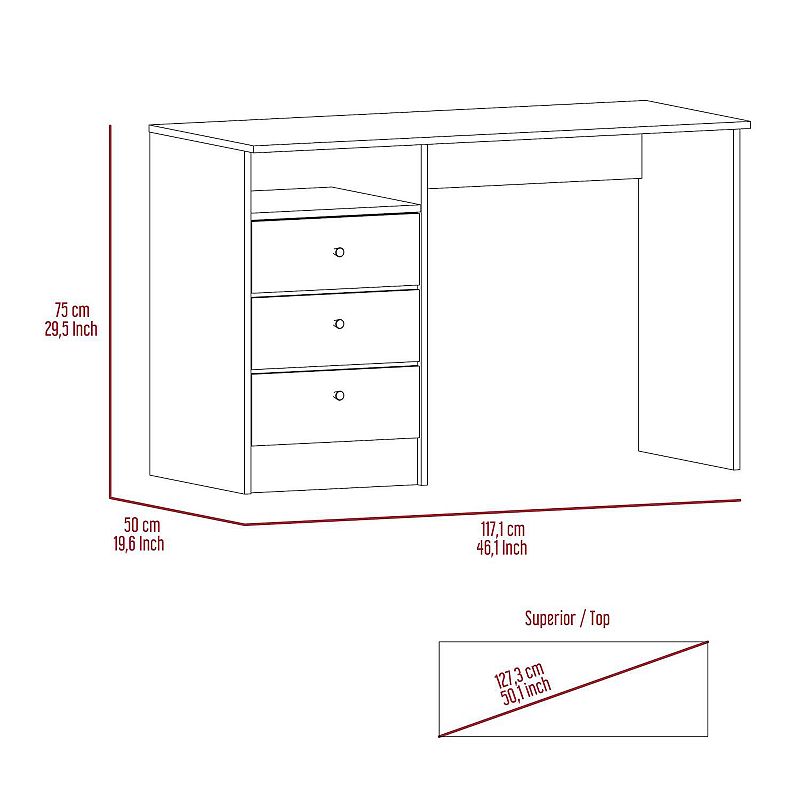 Naples Computer Desk， Three Drawers