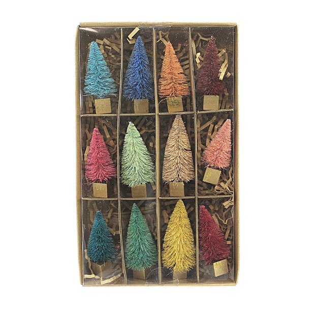 Cody Foster Christmas Rainbow Forest Mini Trees Box Of 12 Mini Bottle Brush Trees On Gold Block 2 5 Inches Set 12 Bottle Brush Gold Base