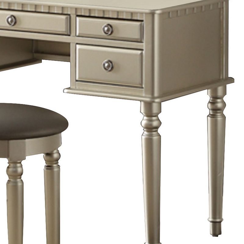 Commodious Vanity Set Featuring Stool And Mirror Silver