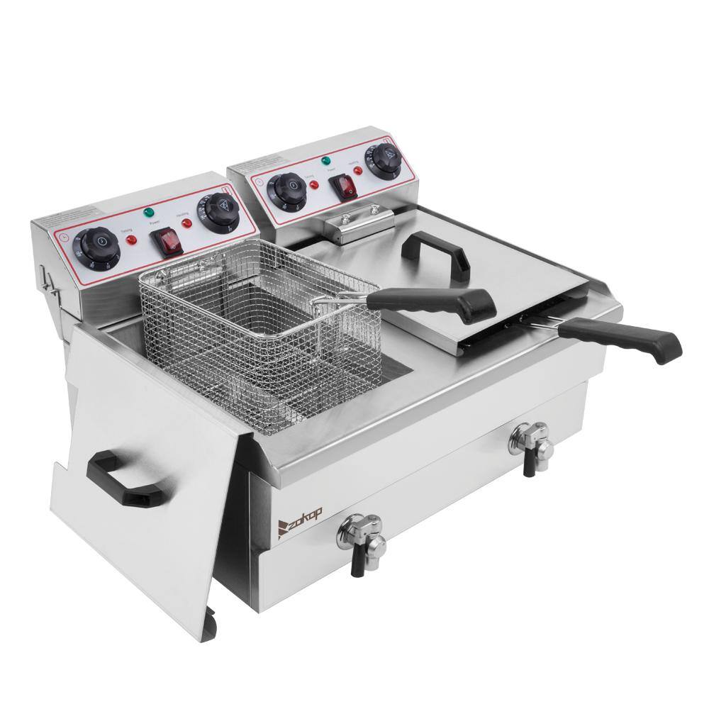 Winado 24.9 qt. Stainless Steel Dual Tank Electric Deep Fryer with Faucet 574820207692