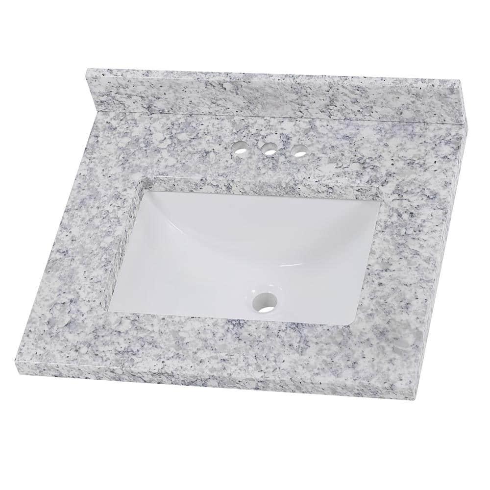 Home Decorators Collection 25 in W x 22 in D Stone Effects Cultured Marble Vanity Top in Everest with Undermount White Sink