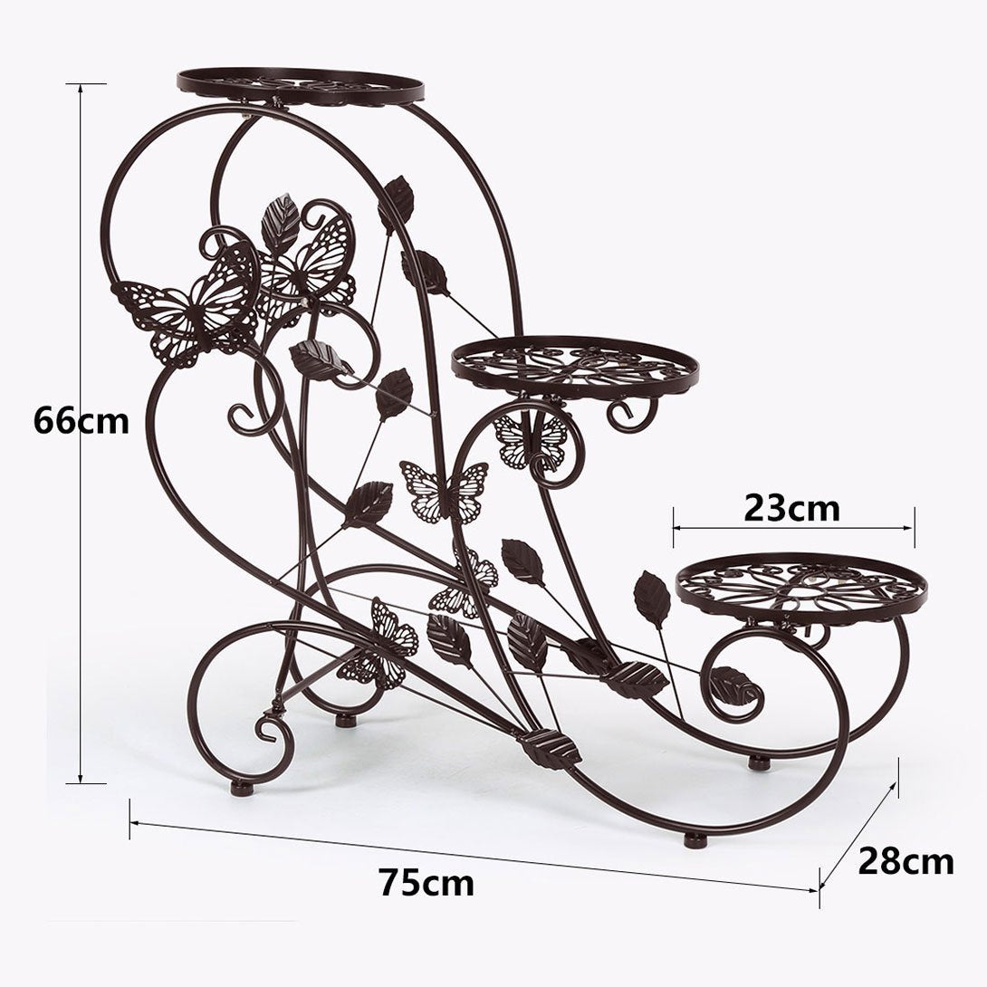 HLC Metal Potted Plant Display Stand Garden Patio Display Rack with 3-Flower Pot Holder, Bronze